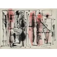 Dorothy Dehner, Untitled (Pink and Black Abstract), Ink and wash on paper
