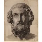 Thomas Couture, Bust of the Blind Homer, Black chalk on paper