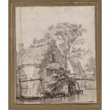 Herman Saftleven, Farm by the River, Black chalk with gray and brown wash