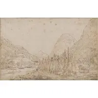 A Mountainous Landscape by Jan Hackert, Pen and brown ink, with gray and brown wash, sold Apr 2026