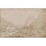 Jan Hackert, A Mountainous Landscape, Pen and brown ink, with gray and brown wash
