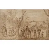 David Vinckboons, Soldiers with Prisoners on a Busy Road, Pen and brown ink, with brown wash