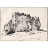 Joseph Augustus Knip, A Ruined House in the Roman Campagna, Black chalk, brush and black ink, grey wash