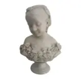 Thomas Ball, Untitled, Marble bust of pensive child with braided hair adorned with pansies