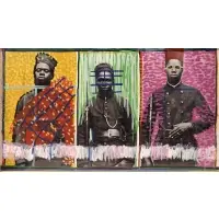Modou Dieng Yacine, Untitled (Three Soldiers), Mixed media, acrylic, oil sticks on archival print