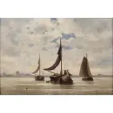 Jacob Eduard van Heemskerck van Beest, Dutch Skutsje off the Coast, Oil on panel