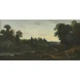 Nicholas Rousseau, River Scene with Figures and Cows, Oil on canvas