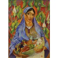 Hugh Stollmeyer, Veiled Indian Woman with Fruit Basket, Oil on canvas
