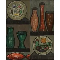 Concha Ibáñez, Objects on Shelves, Oil on canvas