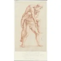 Jean-Baptiste Poncet, Young Man Carrying an Old Man His Back (also known as Aeneas and Anchises), Sanguine (red chalk) on paper