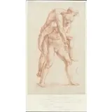 Jean-Baptiste Poncet, Young Man Carrying an Old Man His Back (also known as Aeneas and Anchises), Sanguine (red chalk) on paper