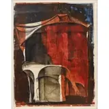 Morris Broderson, Untitled (Red/Black Abstract), Mixed media on paper