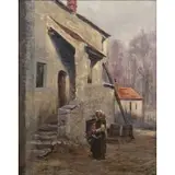 D. Howard Hitchcock, Woman outside a Cottage, 1892, Oil on canvas