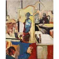 Richard Wise, Figurative Dining Room with Self Portrait, Oil on canvas