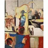 Richard Wise, Figurative Dining Room with Self Portrait, Oil on canvas