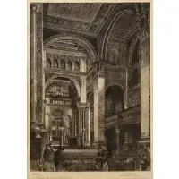 Curt Szekessy, Temple Emanu- El, The Interior of the Former Location at 5th Avenue and 43rd, NYC, 1918, Etching