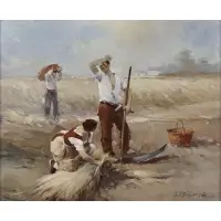 Luis Sagasta, Workers in a Wheat Field, Oil on canvas