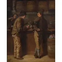 Charles Henry Cook, A Conversation in an Irish Pub, Oil on canvas