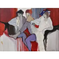 Itzchak Tarkay, Women Lounging, Acrylic on canvas