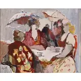 Itzchak Tarkay, Women Having Tea, Acrylic on canvas