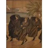 Viola Paterson, Mourning Women off Windy Coast, Gouache, ink and pencil on incised panel