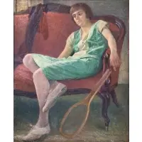 Francis Flanagan, A Woman Resting After the Tennis Match, Oil on canvas
