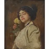 Joseph W. Gies, Portrait of a Woman with Yellow Flower, 1911, Oil on canvas