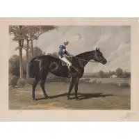 Henry Stull, Tenny, 1981, Colored lithograph with ink drawing of horse head lower right