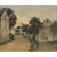 Joseph Paul Mesle, Rue de Village Ceucher de Soleil Apres les Pluue (Village Street at Sunset, After the Rain), Oil on canvas