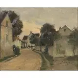 Joseph Paul Mesle, Rue de Village Ceucher de Soleil Apres les Pluue (Village Street at Sunset, After the Rain), Oil on canvas