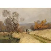 René Georges Gautier, A Man with Poles and a Dog on a Path, Oil on canvas