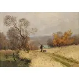 René Georges Gautier, A Man with Poles and a Dog on a Path, Oil on canvas