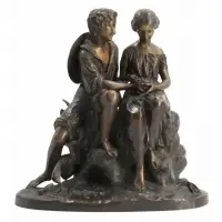 Charles Cumberworth, Untitled, Girl with birds nest bronze sculpture in nice original brown patina