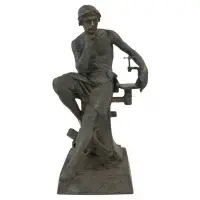 Edouard Drouot, The Thinker, Large industrial style bronze sculpture