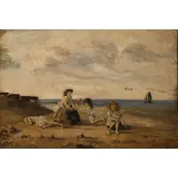 Louis Michel Eilshemius, Beach Scene with Children, Oil on fiberboard laid to masonite