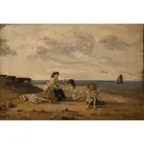 Louis Michel Eilshemius, Beach Scene with Children, Oil on fiberboard laid to masonite