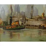 Max Kuehne, Westside Piers, NYC, Oil on canvas board