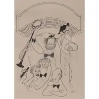 Al Hirschfeld, That's Entertainment, Benny Goodman, Judy Garland, Red Skelton, Burns & Allen, and Bob Hope, Lithograph on woven paper