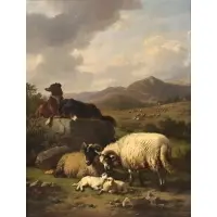 Eugène Verboeckhoven, Landscape with Dogs and Sheep, 1861, Oil on canvas