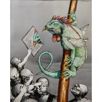 Marshall Arisman, Drawing of the Cockatrice (Or Bisilisk), Watercolor and ink on paper