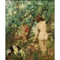 Howard Chandler Christy, Forest Frolicking, Oil on canvas