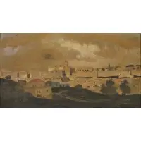 View of Jerusalem by Shmuel Charuvi, Oil on canvas board, sold Feb 2026