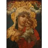 Greek Orthodox Icon, Madonna and Child, Oil on wood panel
