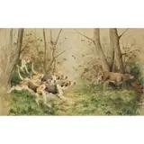 Leon Espinasse, The Chase, Watercolor on card