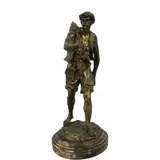 Émile Louis Picault, Untitled, Large and finely executed bronze Fisherman with nice original gilt patina