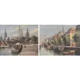 Frederik Svendsen, Untitled, 2 oils on canvas, boat scenes
