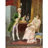 Samuel Percy, MORAN (USA 1862 - 1935) Courting couple, Oil on board, signed lr rt