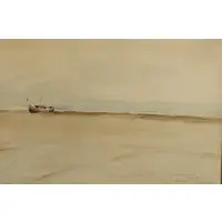 Marian Mokwa, Boat on shore of Gdansk, Poland, Watercolor painting on paper, signed, inscribed Gdansk and dated 1922