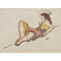 Béla Kádár, Reclining Woman, Watercolor / gouache and ink on paper