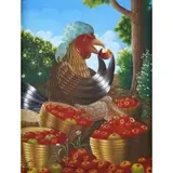 Fitzner Lamour, Rooster Eating Apples, Oil on canvas